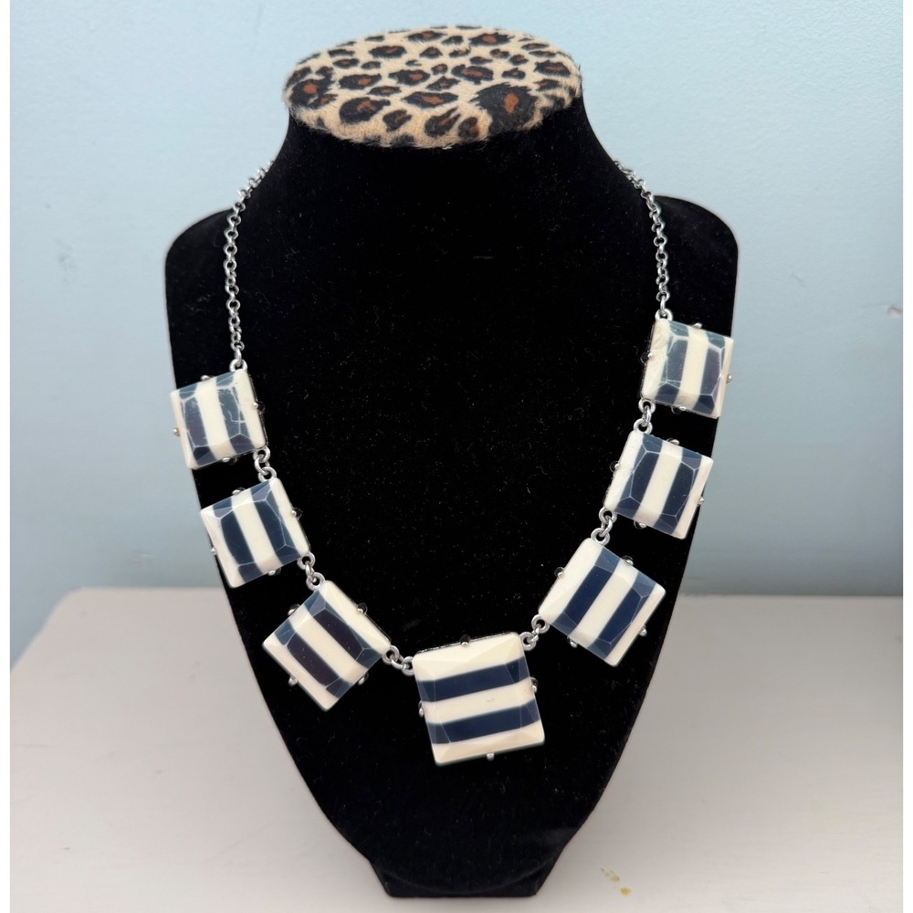 Y2K Vintage Chunky Striped Sqaure Panel. Chain Statement Necklace 90s Mod Check